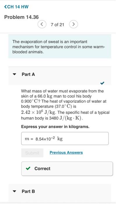 Solved The evaporation of sweat is an important mechanism | Chegg.com