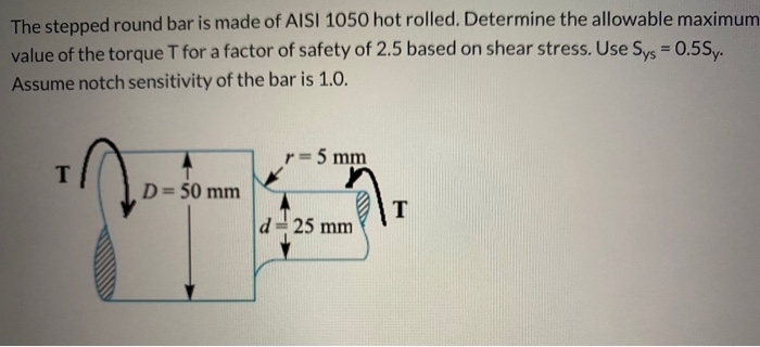 Solved The stepped round bar is made of AISI 1050 hot | Chegg.com