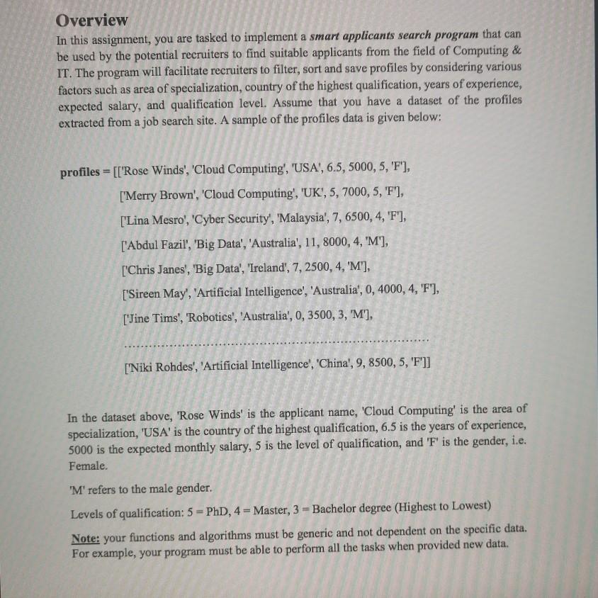 Solved Overview In this assignment, you are tasked to | Chegg.com