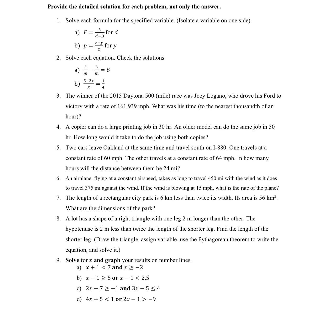 Solved Provide the detailed solution for each problem, not | Chegg.com