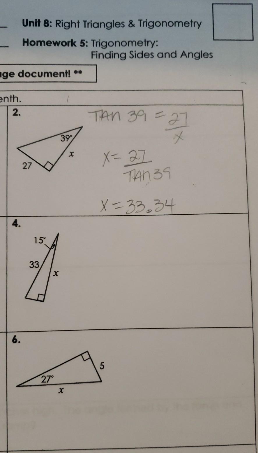 trigonometry homework answers