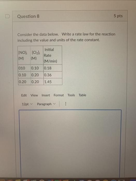 Solved Question 8 5 pts Consider the data below. Write a | Chegg.com