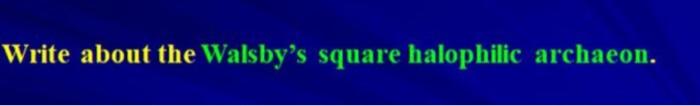 Solved Write about the Walsby's square halophilic archaeon. | Chegg.com