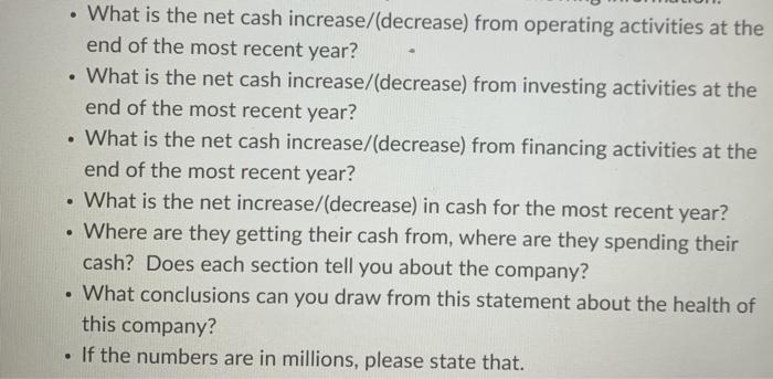 Solved . • What is the net cash increase/(decrease) from | Chegg.com