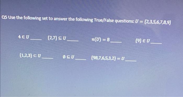 Solved Q5 Use the following set to answer the following | Chegg.com