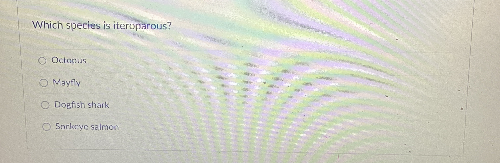 Solved Which species is iteroparous?OctopusMayflyDogfish | Chegg.com