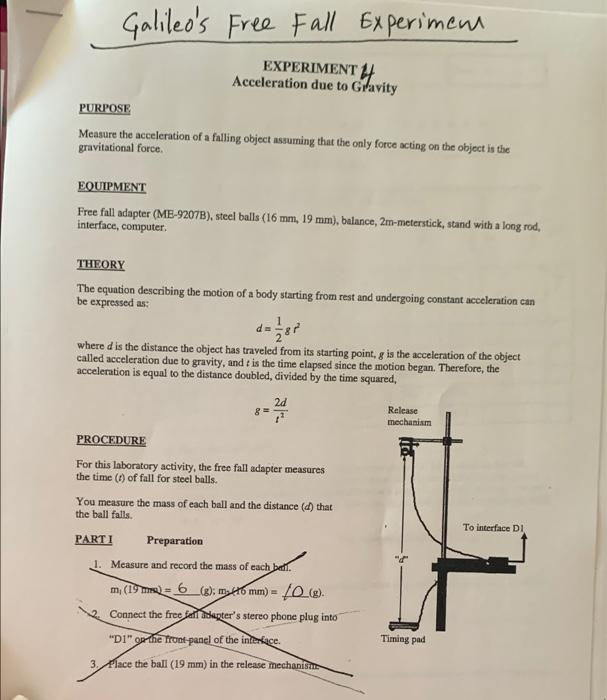 hypothesis for free fall experiment