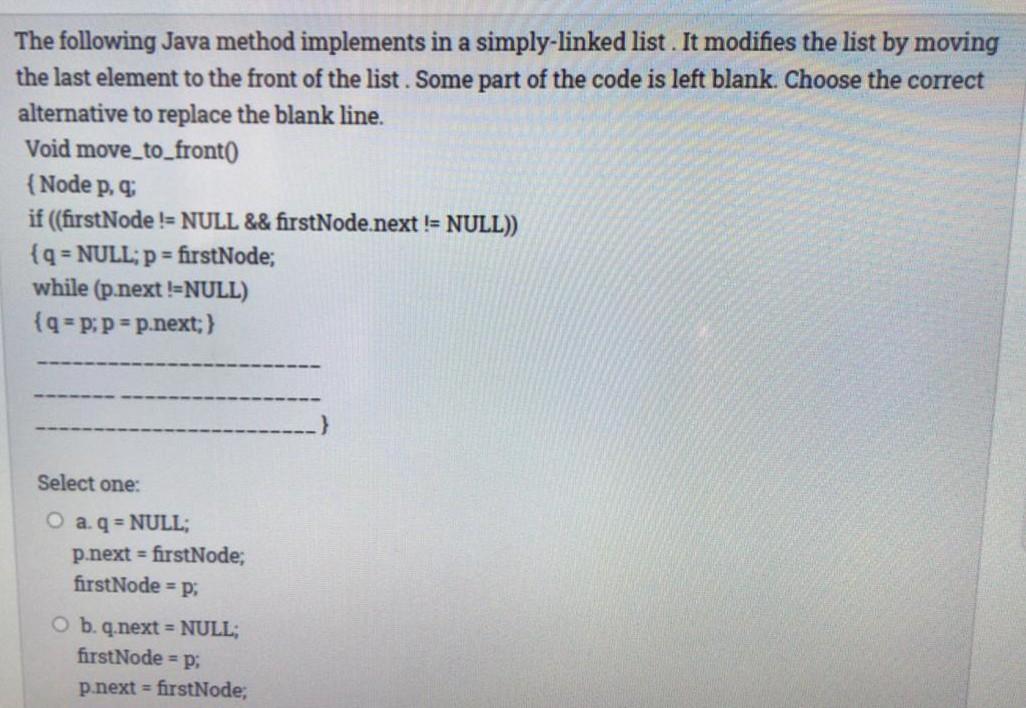 Solved The following Java method implements in a | Chegg.com