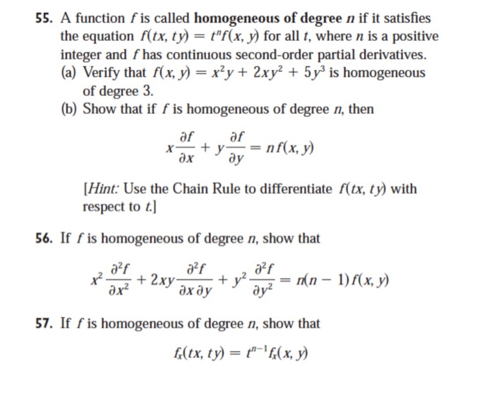 Solved 55 A Function F Is Called Homogeneous Of Degree N Chegg Com