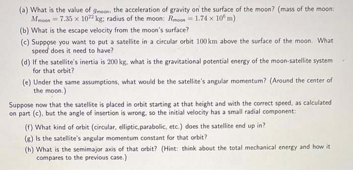 what is the value of capital g on the surface of moon