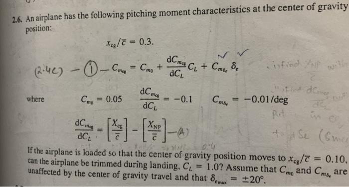 Solved 2.6. An airplane has the following pitching moment | Chegg.com