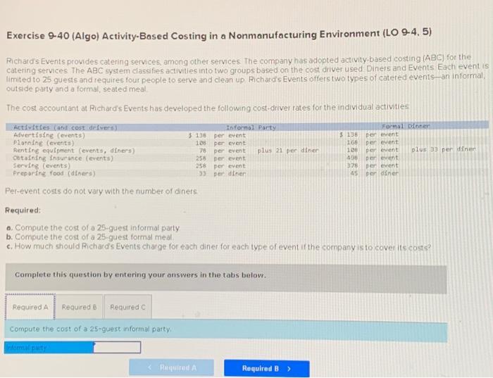 Solved Exercise 940 (Algo) ActivityBosed Costing in a