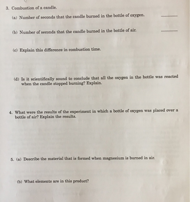 3. Combustion of a candle. (a) Number of seconds that