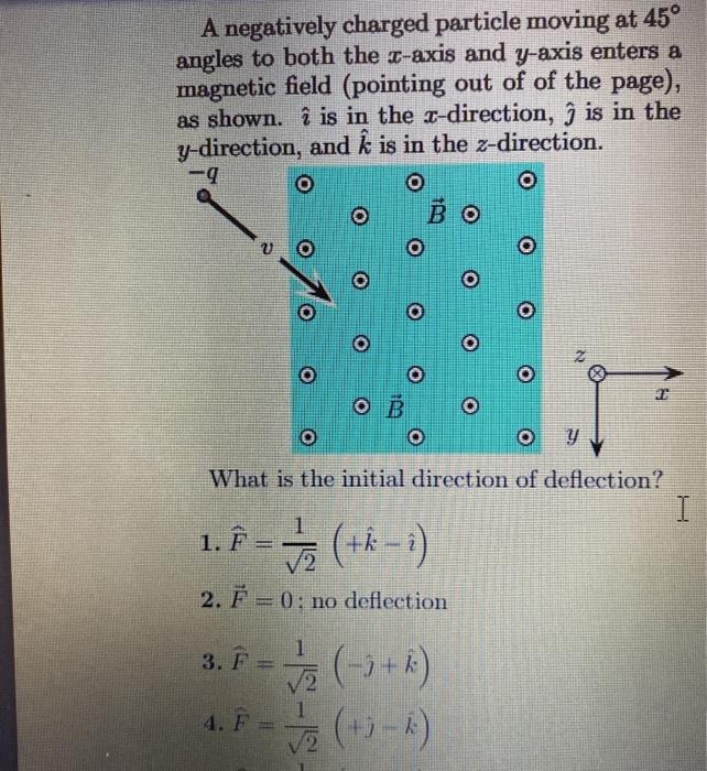 Solved A negatively charged particle moving at 45° angles to Chegg com