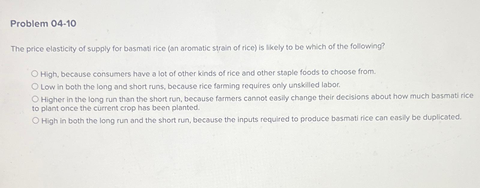 Solved Problem 0410The price elasticity of supply for