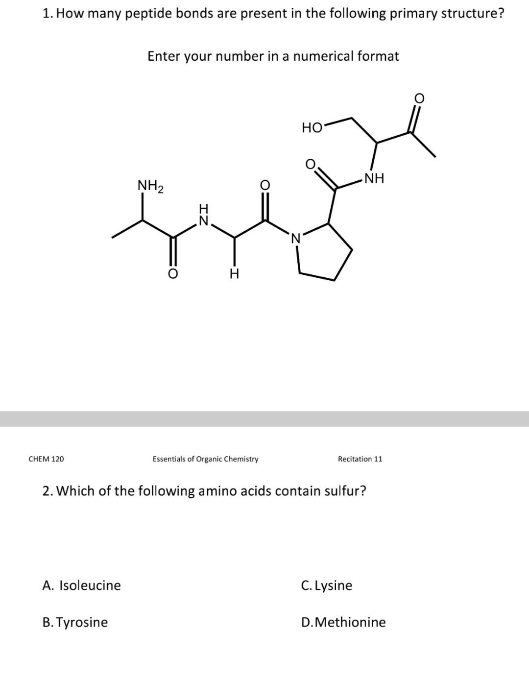 Solved 1. How many peptide bonds are present in the | Chegg.com