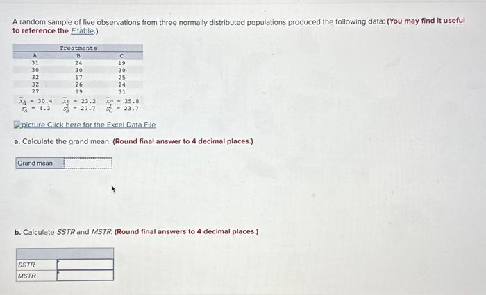 Solved A random sample of five observations from three | Chegg.com