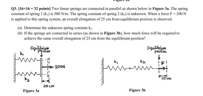 Solved Q3. [16+16 = 32 points) Two linear springs are | Chegg.com