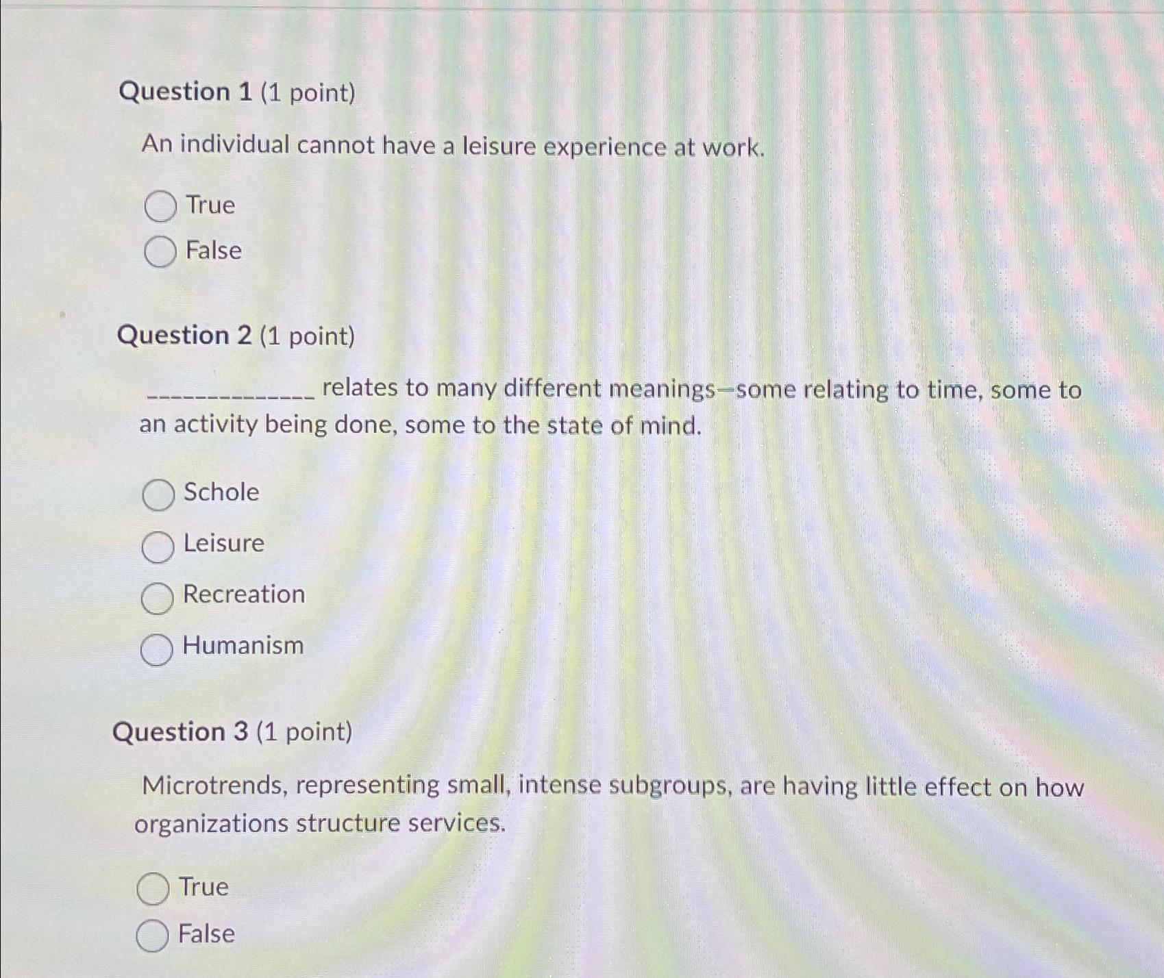 Solved Question 1 (1 ﻿point)An individual cannot have a | Chegg.com