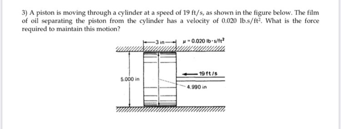 Solved 3) A piston is moving through a cylinder at a speed | Chegg.com