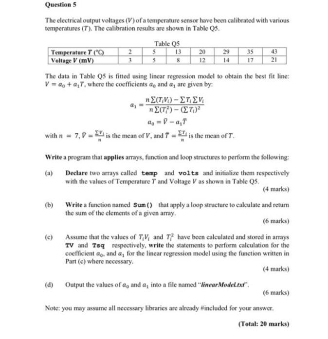 Solved Question 5 The electrical output voltages (V) of a | Chegg.com