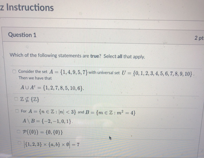 Solved z Instructions Question 1 2 pt: Which of the | Chegg.com