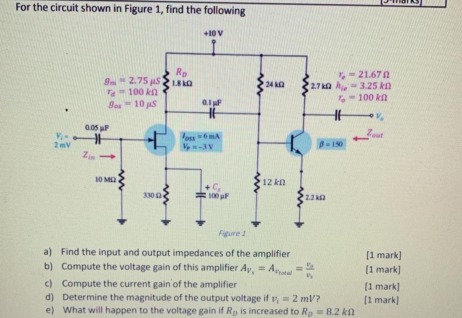 Solved For the circuit shown in Figure 1, find the following | Chegg.com