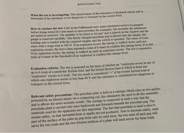 BAM Friction Test: What the test is investigating: | Chegg.com