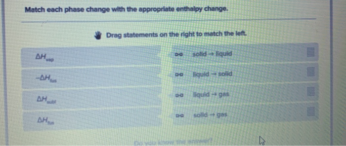 Solved Match each phase change with the appropriate enthalpy | Chegg.com