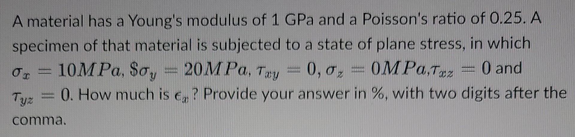 Solved A material has a Young's modulus of 1 GPa and a | Chegg.com