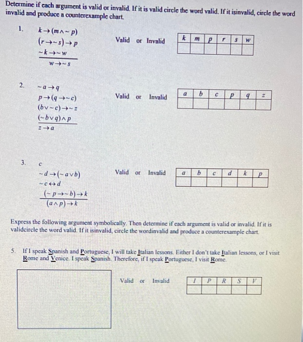 Solved Determine if cach argument is valid or invalid. If it | Chegg.com