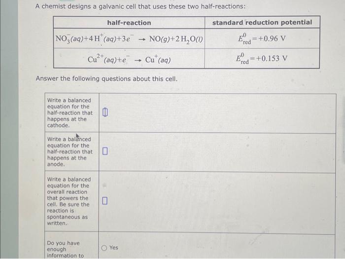 Solved Designing a galvanic cell from two halfreactions