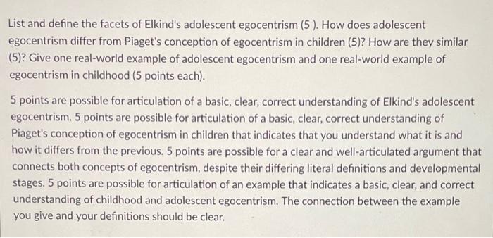 Solved List and define the facets of Elkind s adolescent Chegg