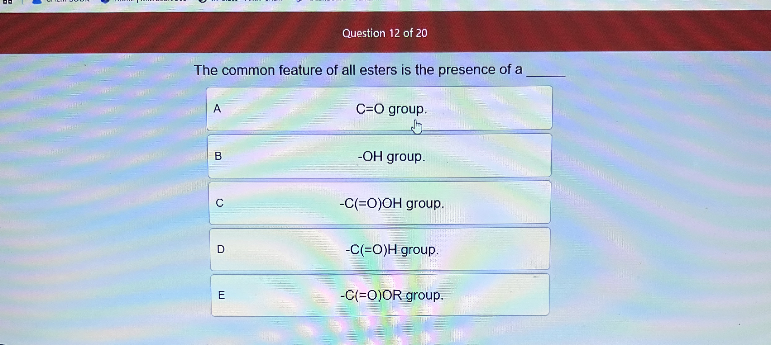 Solved Question 12 ﻿of 20The common feature of all esters is | Chegg.com