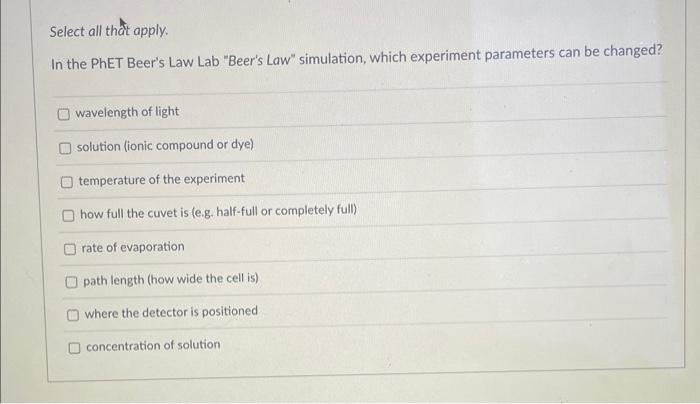 Solved In the PhET Beer's Law Lab 