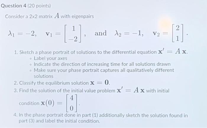 Solved Question 4 (20 points) Consider a 2x2 matrix A with | Chegg.com