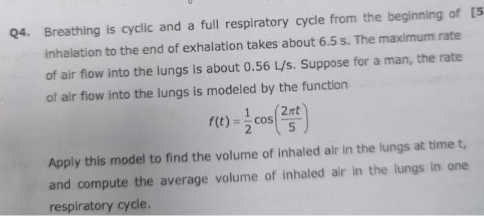 Solved Q4. Breathing Is Cyclic And A Full Respiratory Cycle | Chegg.com