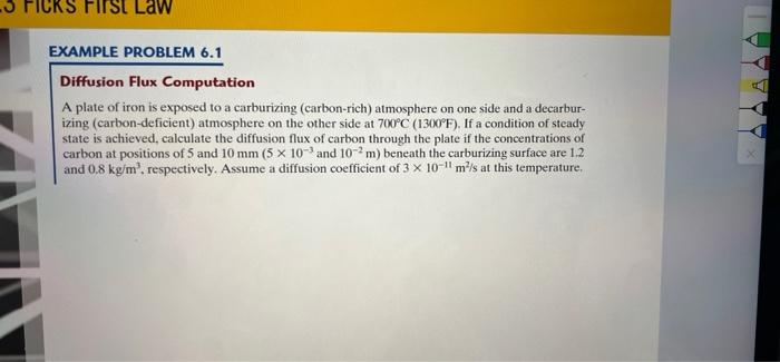 Solved 3 Ficks First Law EXAMPLE PROBLEM 6.1 Diffusion Flux | Chegg.com