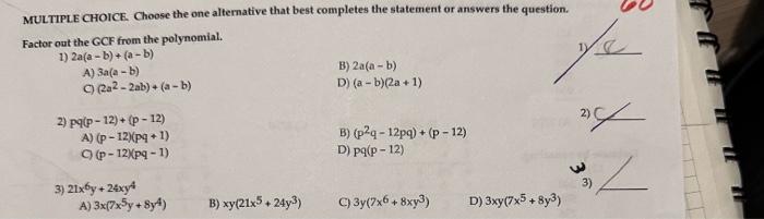 Solved MULTIPLE CHOICE. Choose the one alternative that best | Chegg.com
