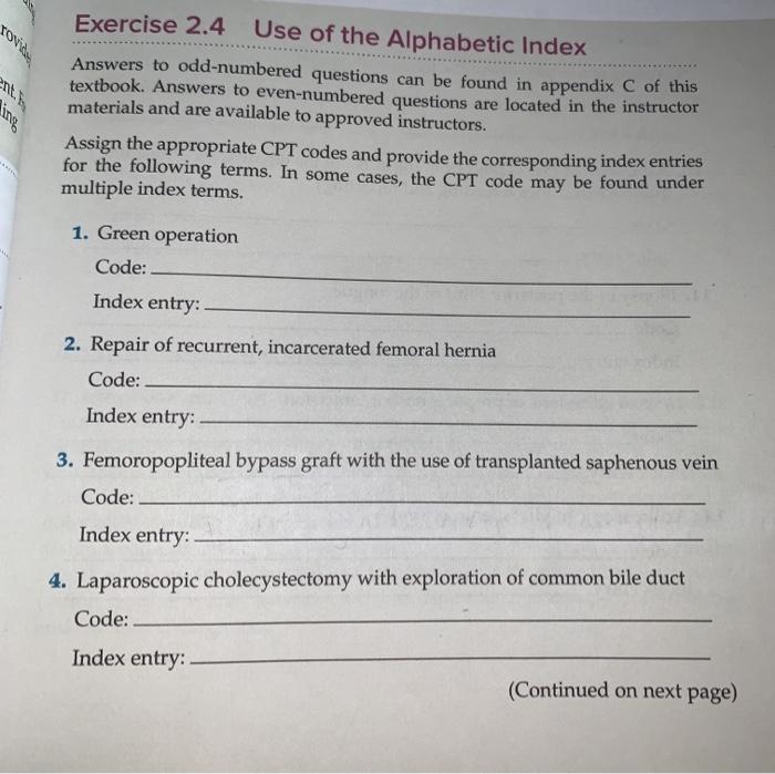 Solved ro Exercise 2.4 Use of the Alphabetic Index Answers | Chegg.com