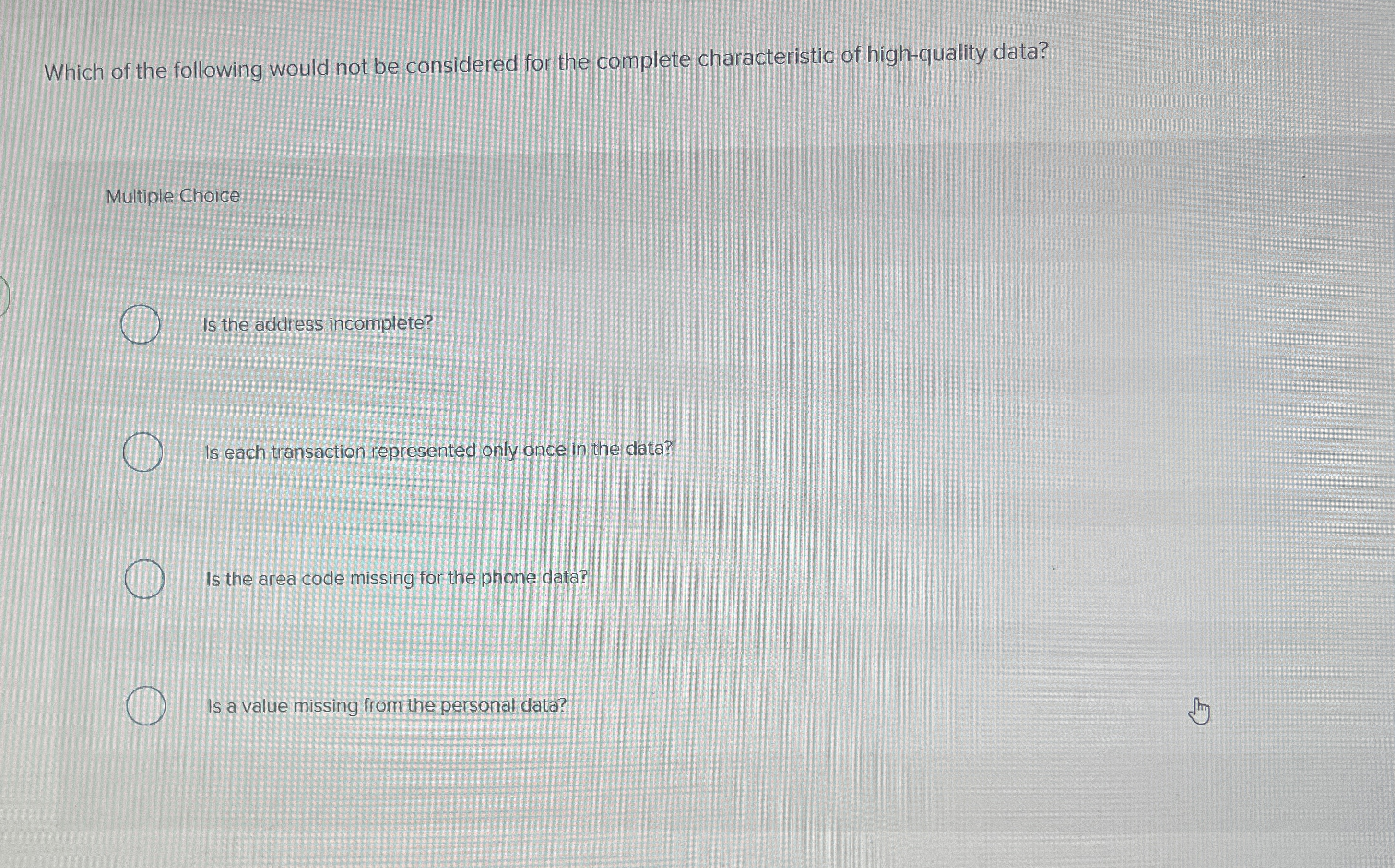 Solved Which of the following would not be considered for | Chegg.com