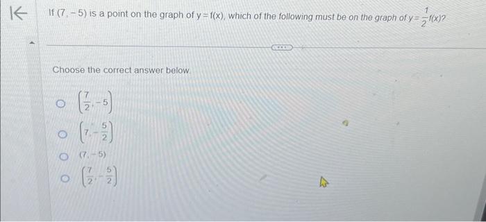 Solved If (7,−5) is a point on the graph of y=f(x), which of | Chegg.com