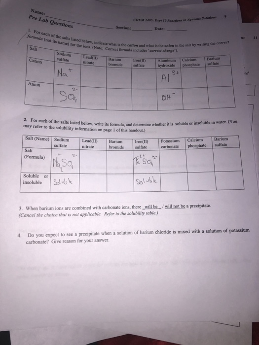 Solved Names Pre Lab Questions CHEM 10 10 cm in Aqua | Chegg.com