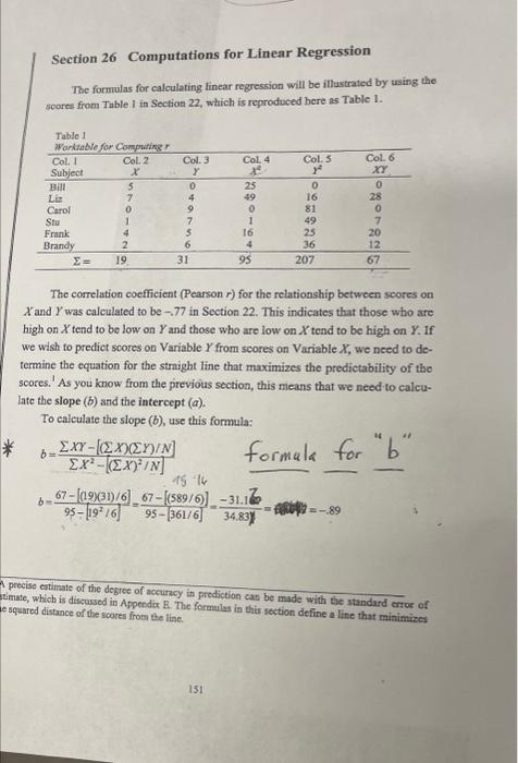 Solved Section 26 Computations for Linear Regression Tbe | Chegg.com