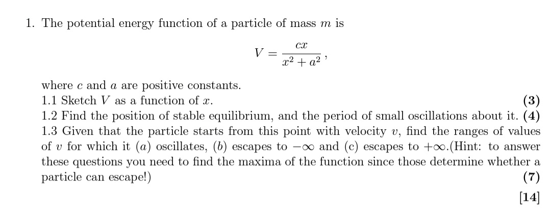Solved The potential energy function of a particle of mass m | Chegg.com