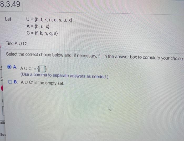 Solved 8 3 49 Let U B F K N Q S U X A B U X Chegg Com