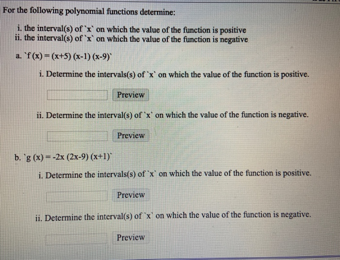 Solved For the following polynomial functions determine: i. | Chegg.com