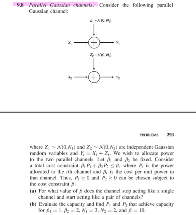 Solved 9.8 ﻿Parallel Gaussian channels. Consider the | Chegg.com