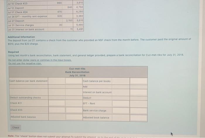 Solved Consider The Following Bank Reconciliation, General | Chegg.com