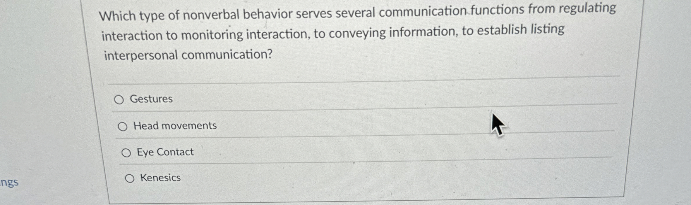 Solved Which type of nonverbal behavior serves several | Chegg.com